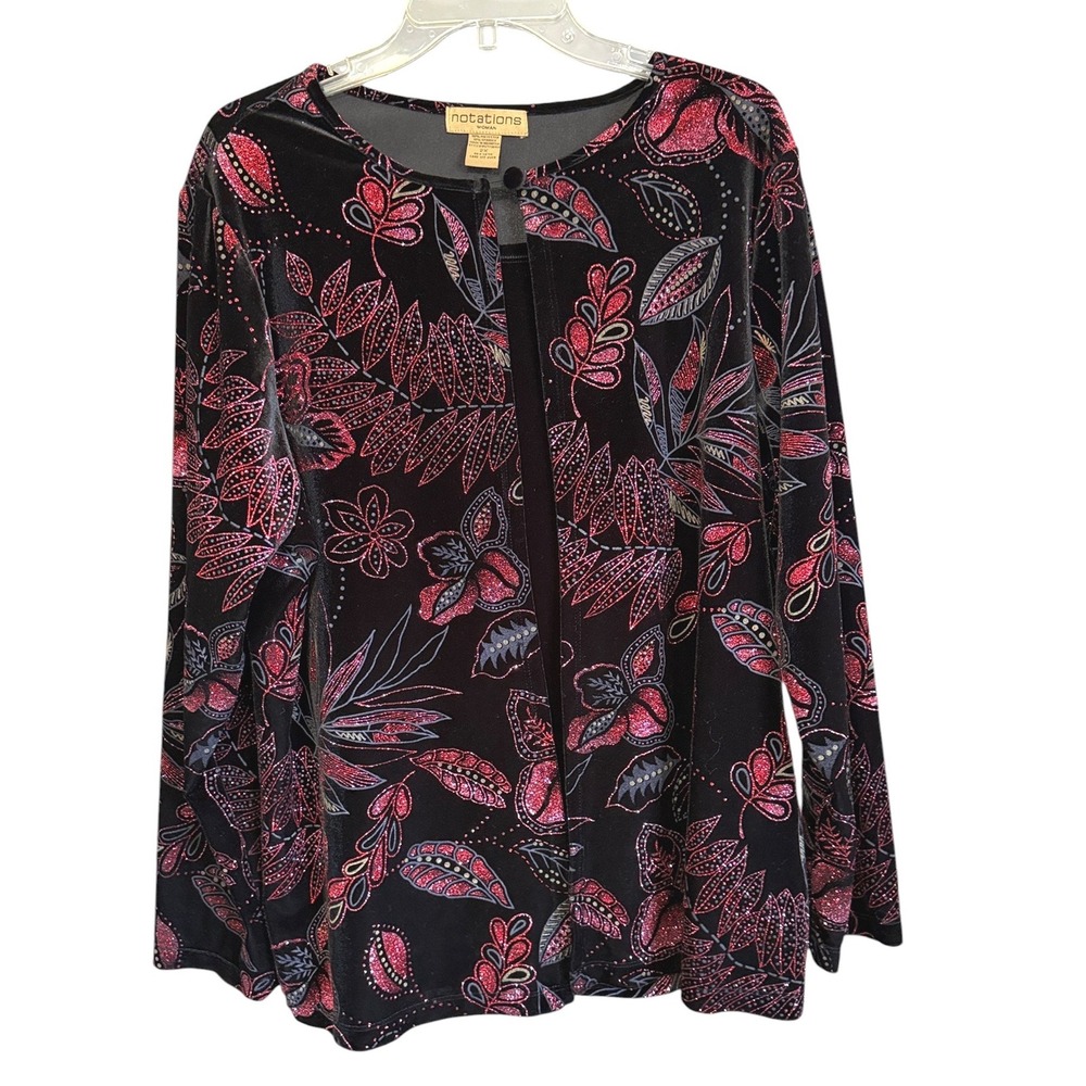 Black Red Glitter Floral Velvet Cardigan Faux Tank Top 2X‎ Whimsigoth Maximalism
